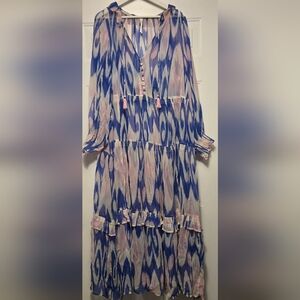 Anthropologie The Marais Printed Chiffon Maxi Dress Long Sleeve 2XL Missing slip